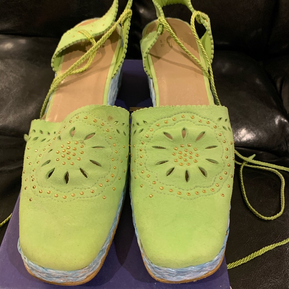 Stuart Weizmann Picadilly Menthol Suede Wedge - Picture 2 of 8